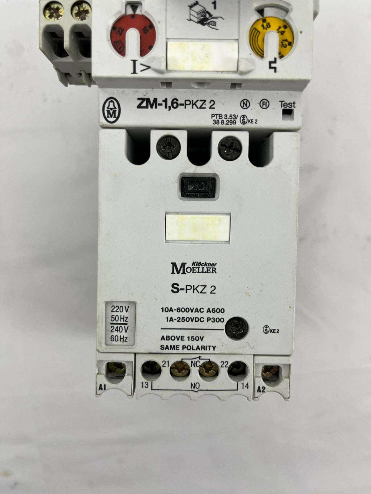 Moeller PKZ2 Motor Protection Breaker ZM-1,6-PKZ2 S-PKZ2 1-1.6A 10A 600VAC Used