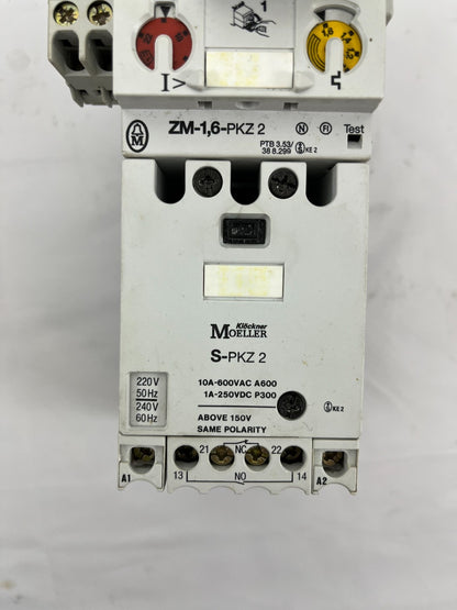 Moeller PKZ2 Motor Protection Breaker ZM-1,6-PKZ2 S-PKZ2 1-1.6A 10A 600VAC Used