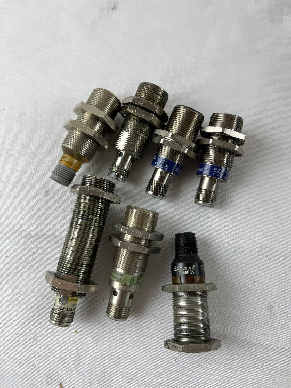 Lot of 7x Inductive Proximity Sensors M18 Mixed Brands Omron Telemecanique