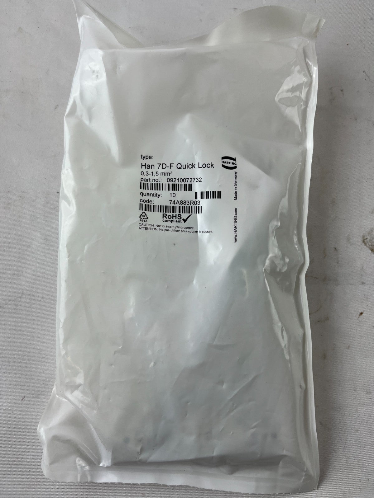 Harting Han 7D-F Quick Lock 09210072732 Female Insert 7+PE 10A 250V New 10x