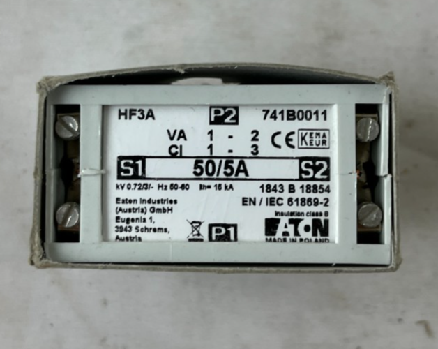 Eaton HF3A 741B0011 Current Transformer 50/5A 1VA IEC 61869-2 New in Box