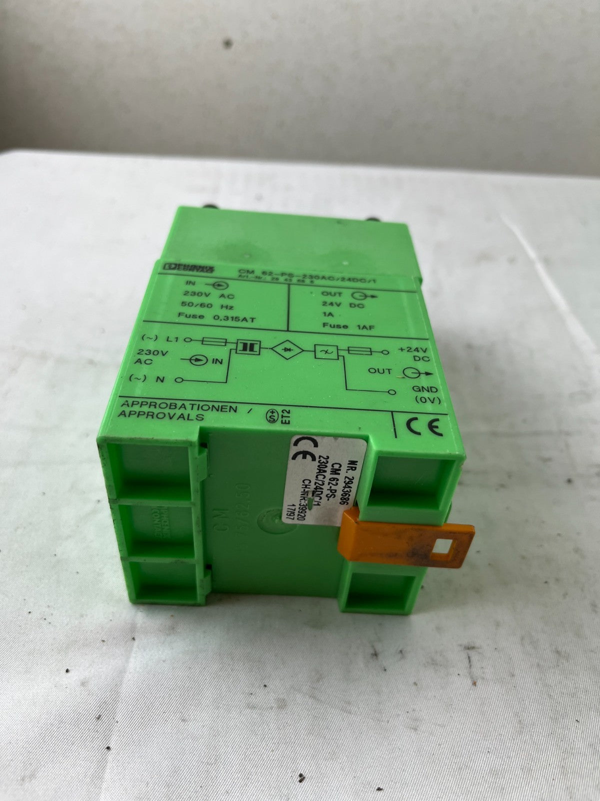 Phoenix Contact CM 62-PS-230AC/24DC/1 Power Supply 230VAC In 24VDC 1A Out Used