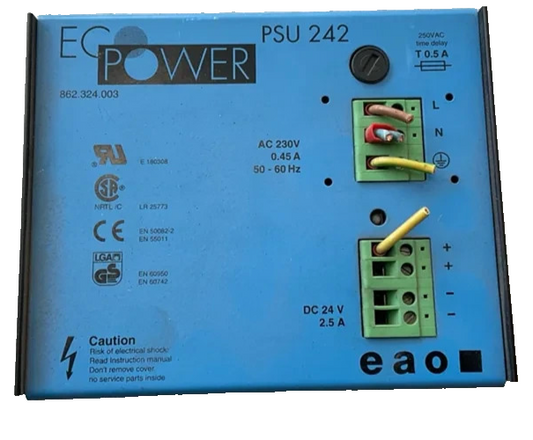 EcoPower PSU 242 Industrial Power Supply - 230VAC to 24VDC 2.5A - DIN Rail Mount