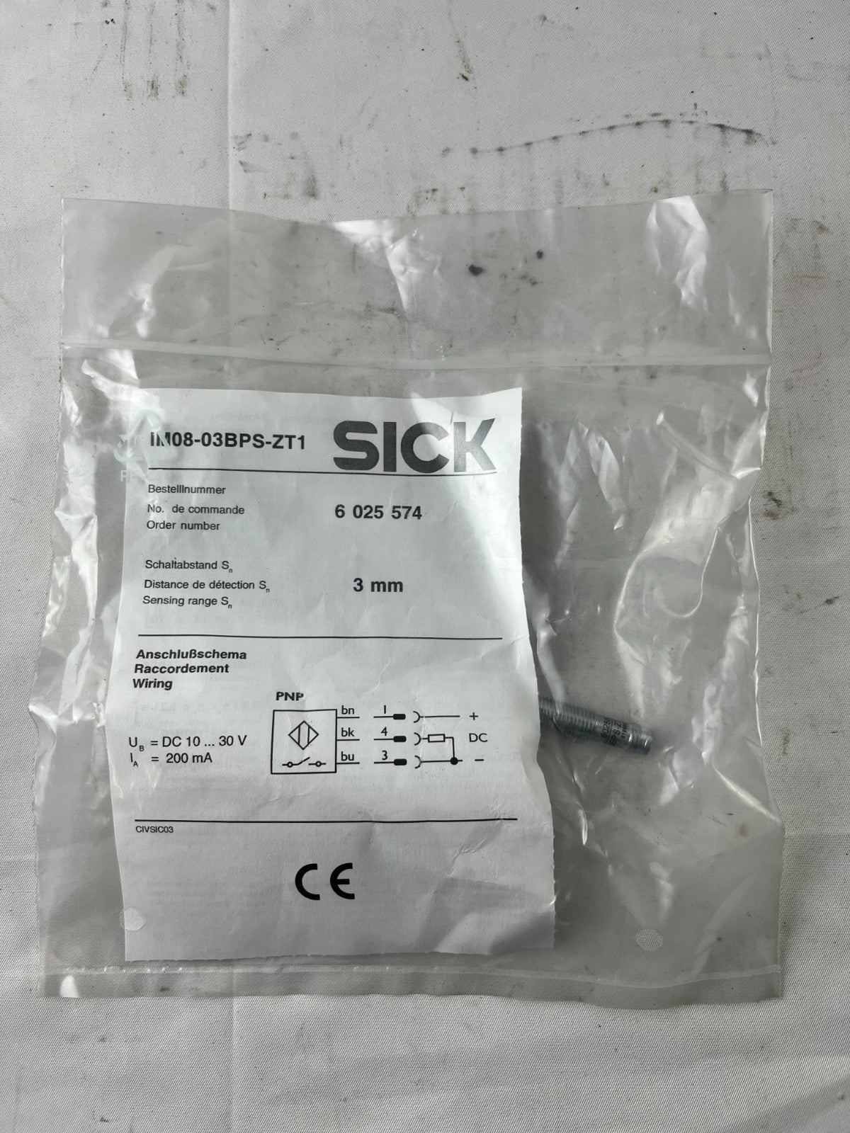 SICK IN08-03BPS-ZT1 Inductive Proximity Sensor 3mm PNP 10–30VDC New Unit