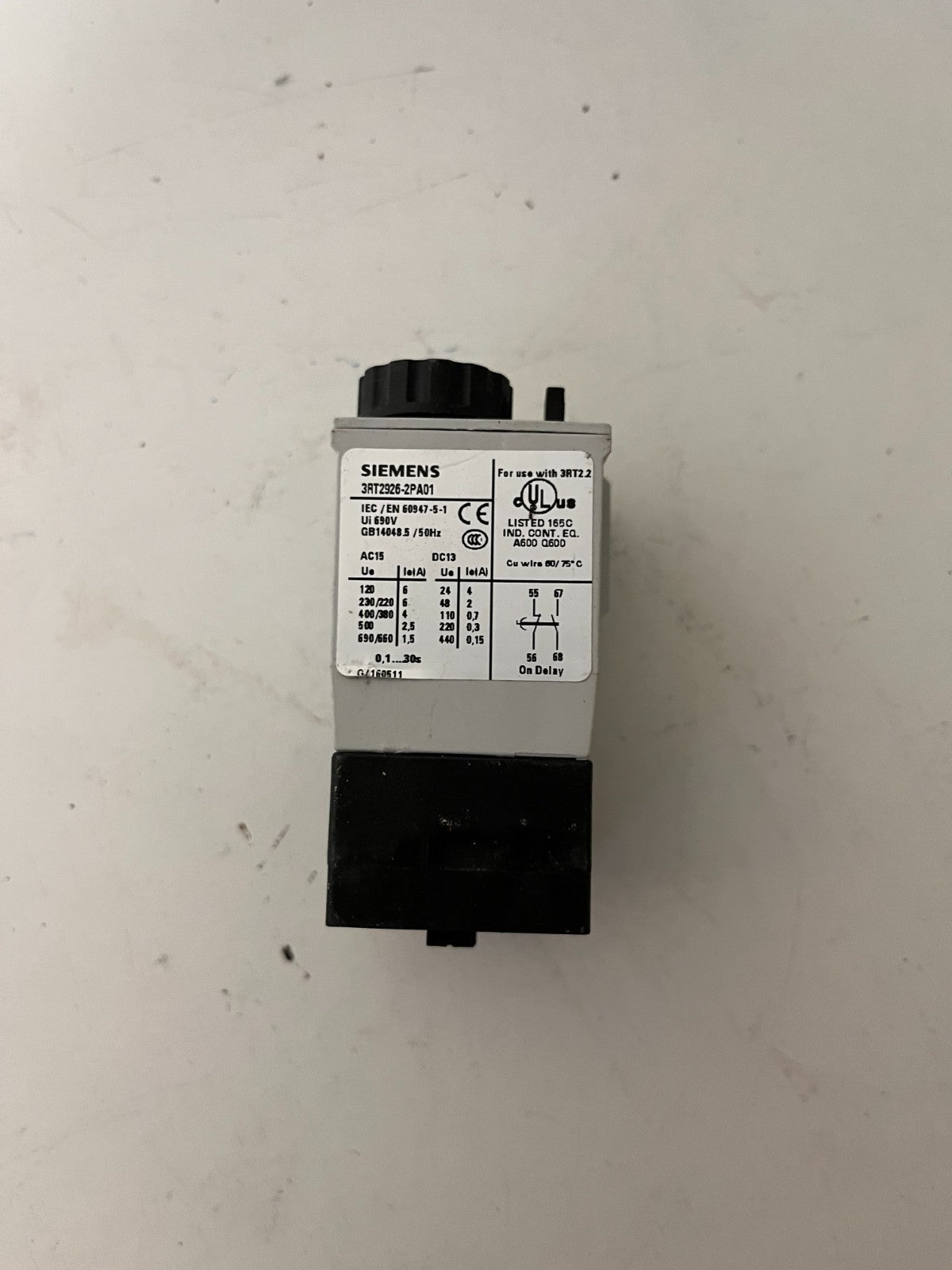 Siemens 3RT2926-2PA01 On-Delay Timer Module 0.1–30s For 3RT2 Contactor Used