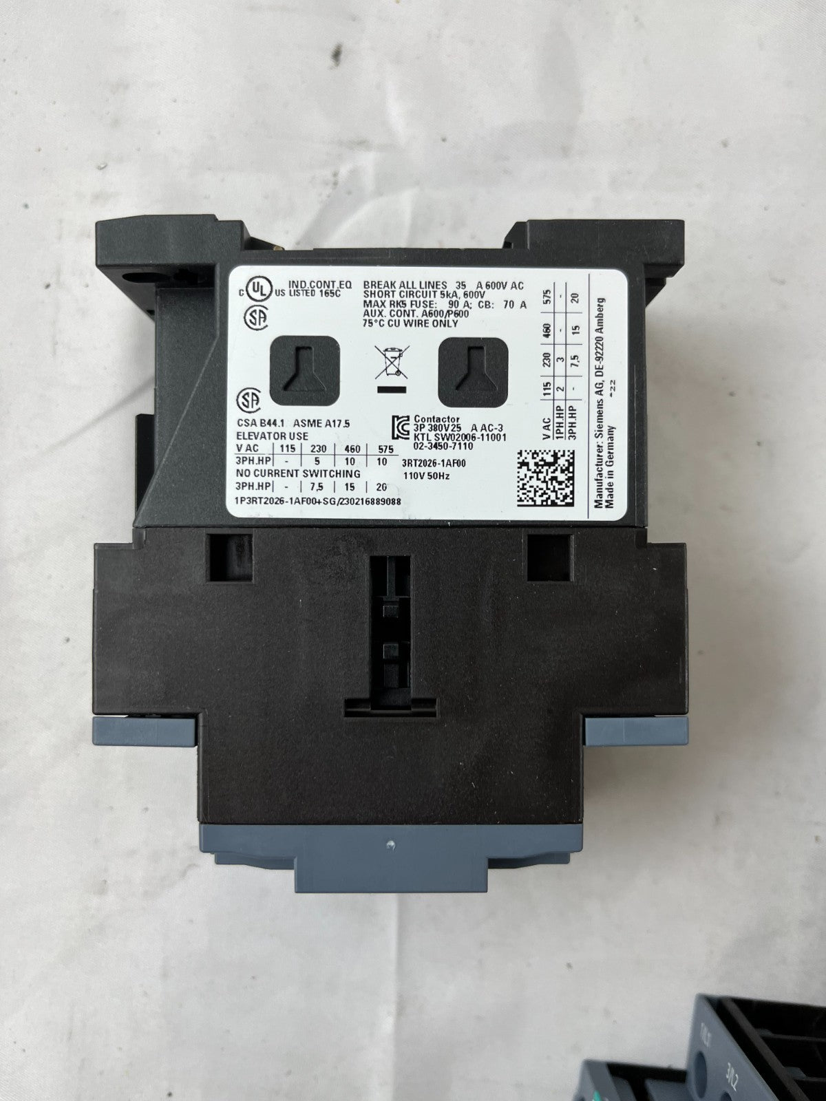 Siemens 3RT2026-1AF00 Contactor 110V Coil 3P SIRIUS Used Lot 3 Spare Units