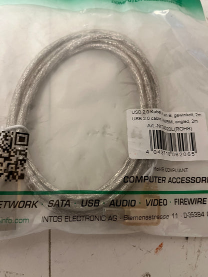 Lot of 2x InLine USB 2.0 Cable AM to BM Angled 2m Art. 34520L New Sealed