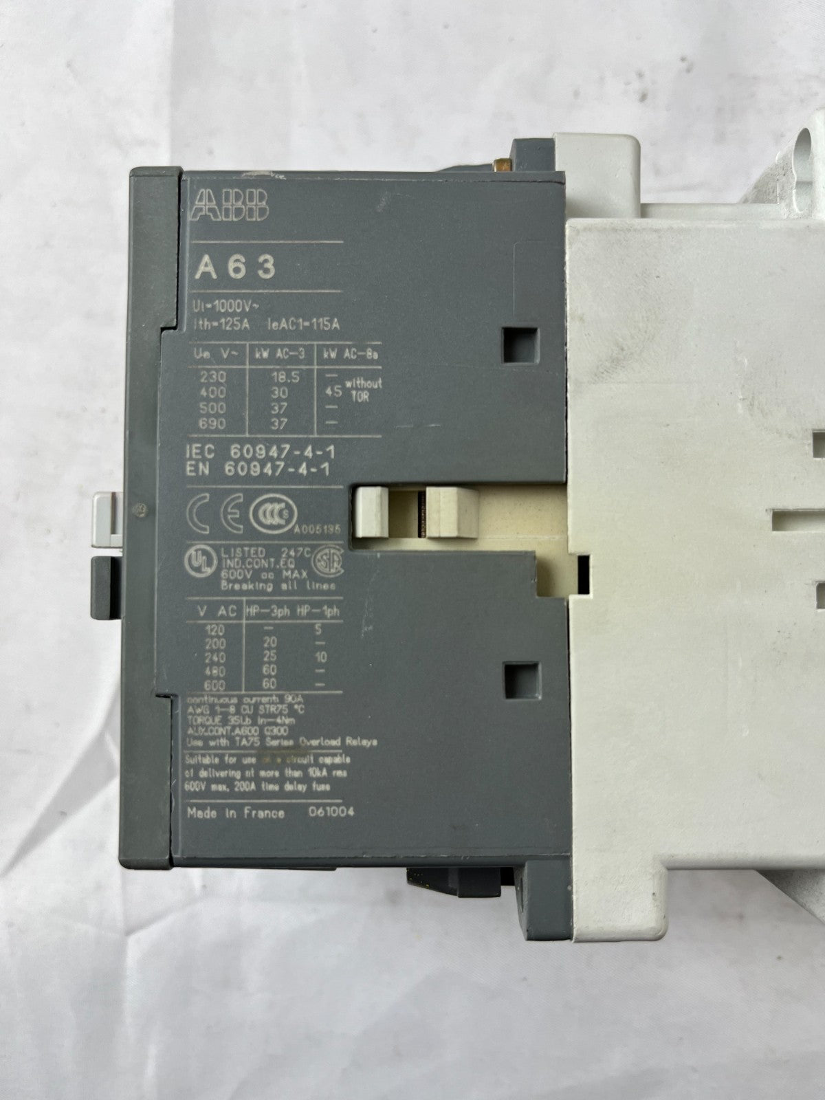 ABB A63-30 Contactor 3P 115A IEC 690V Industrial Motor Starter Used Spare Unit