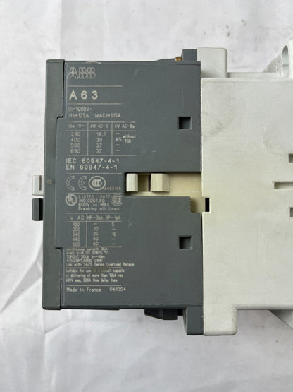 ABB A63-30 Contactor 3P 115A IEC 690V Industrial Motor Starter Used Spare Unit