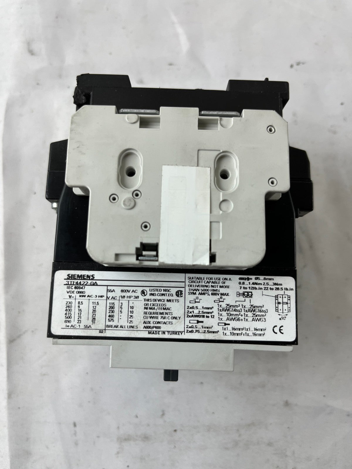 Siemens 3TF44 Contactor 3P w/ 3TY7561-1AA00 Aux Contact Block Used Spare Unit