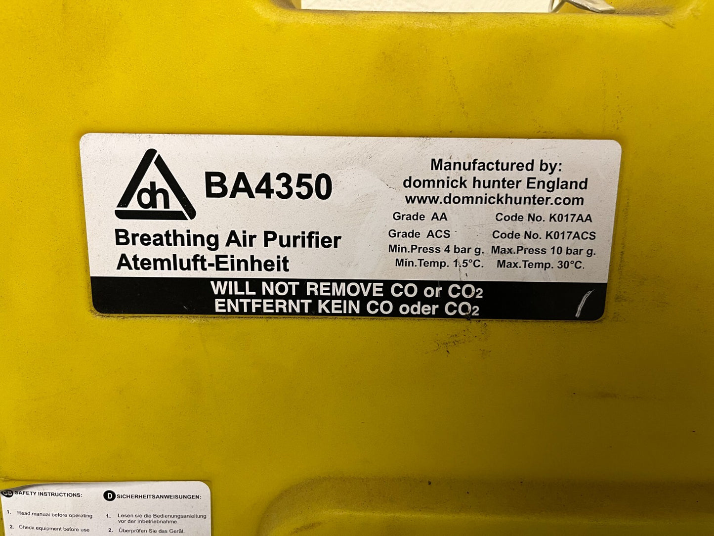 Domnick Hunter BA4350 Breathing Air Purifier Used Condition Needs Certification