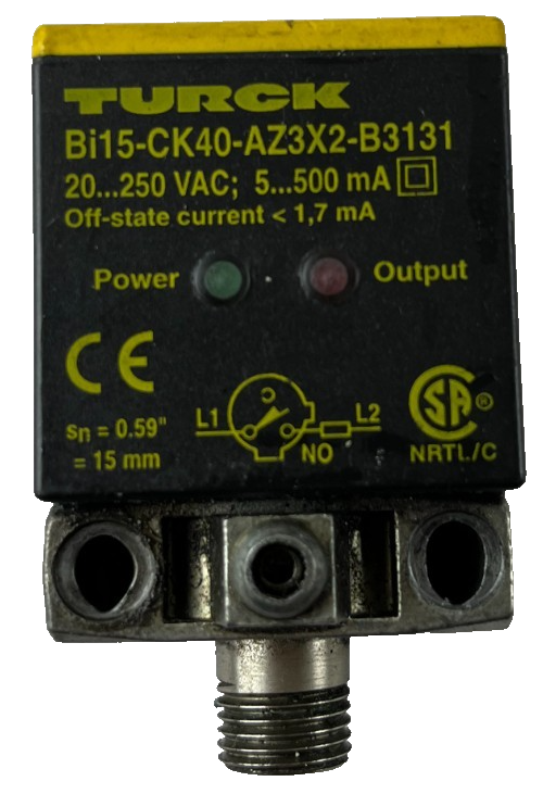 Turck Bi15-CK40-AZ3X2-B3131 Inductive Sensor 20-250VAC 15mm Used Spare Part