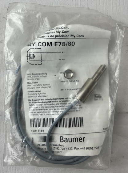 Baumer MY COM E75/30 Precision Limit Switch NC Cable New Sealed Unused Unit