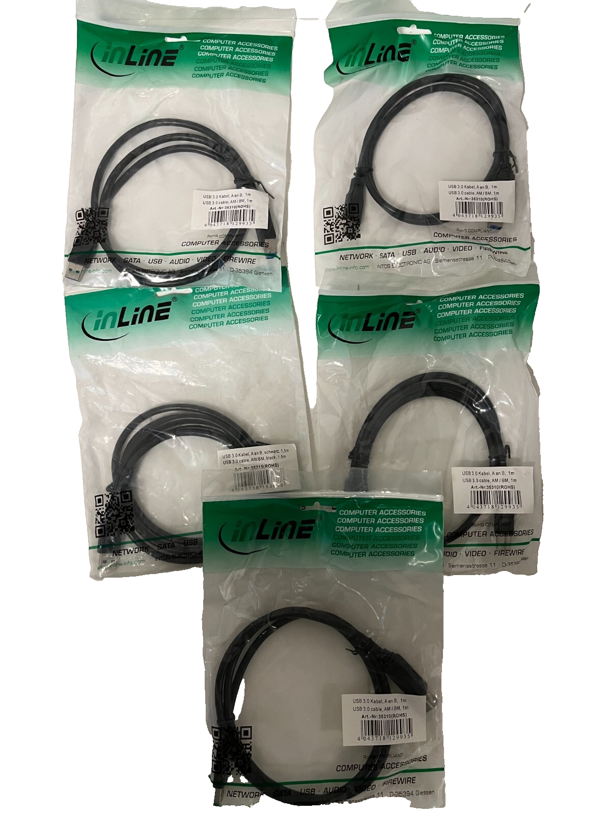 Lot of 5x InLine USB 3.0 Cable AM to BM 1m Black Art. 35310 New Sealed