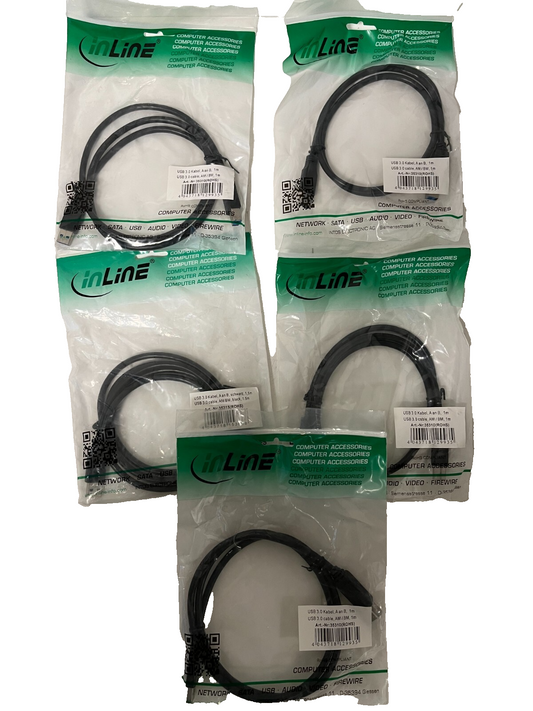 Lot of 5x InLine USB 3.0 Cable AM to BM 1m Black Art. 35310 New Sealed