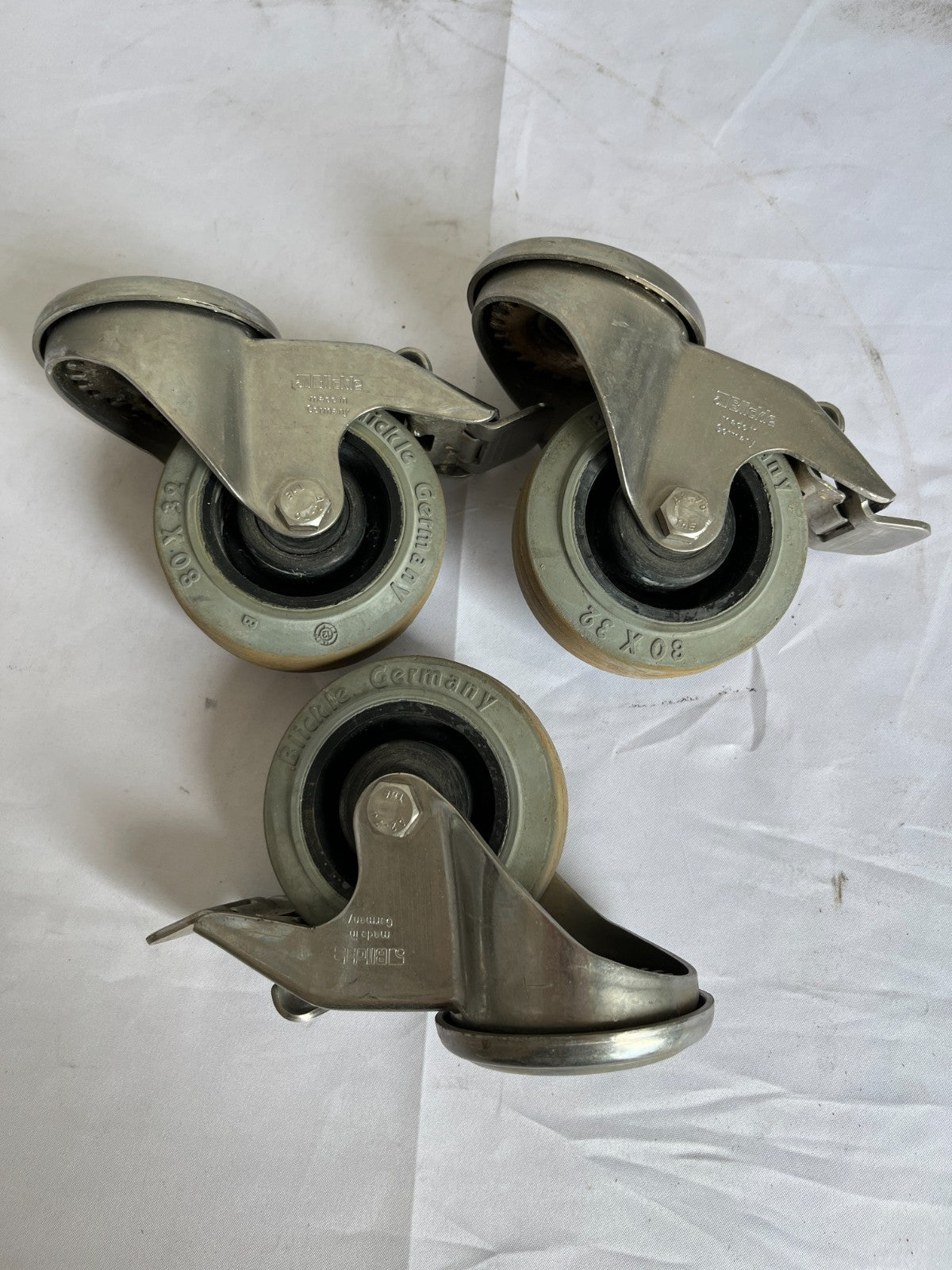 Blickle 80 X 32 Swivel Casters With Brake Set Of 3 Used Germany Spare Units