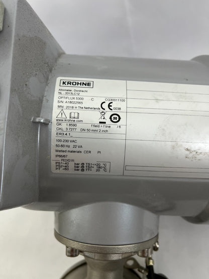 Krohne OPTIFLUX 5300 DN50 Electromagnetic Flowmeter CER Pt IP66 Hardly Used 2018
