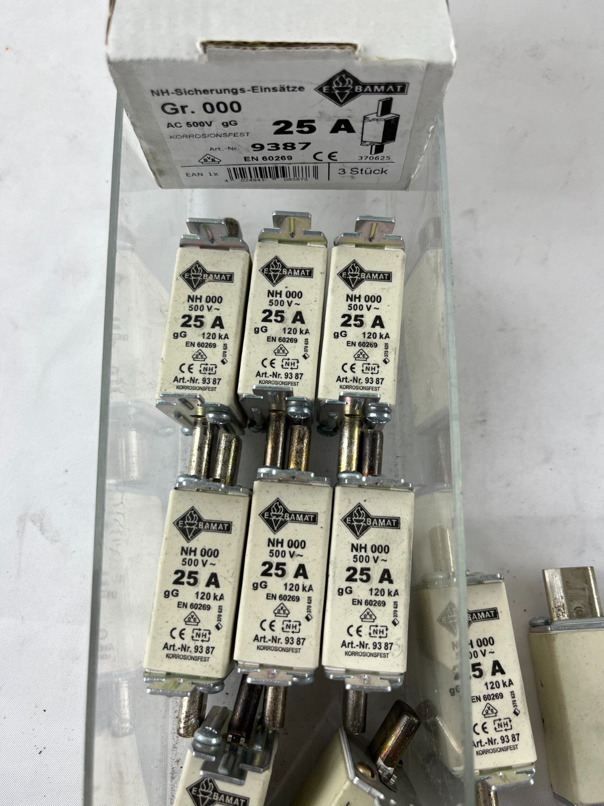 Lot 13x NH000 25A 500V gG Fuse Links Bals E‑BAMAT 9387 + Lindner Corrosion