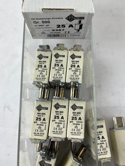 Lot 13x NH000 25A 500V gG Fuse Links Bals E‑BAMAT 9387 + Lindner Corrosion