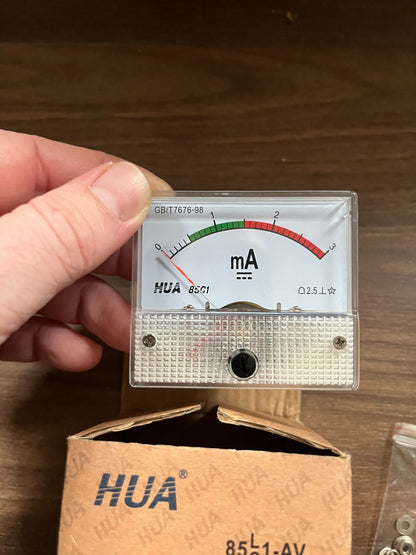 HUA 85C1-AV Analog Panel Ammeter | 0-3mA DC Current Meter | New in Box