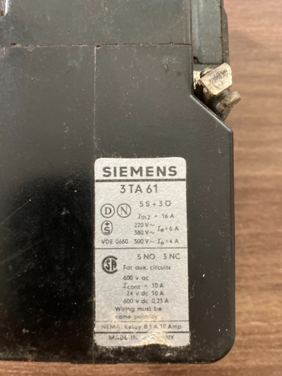 Vintage Siemens 3TA61 Industrial Electrical Contactor Relay - Made in Germany
