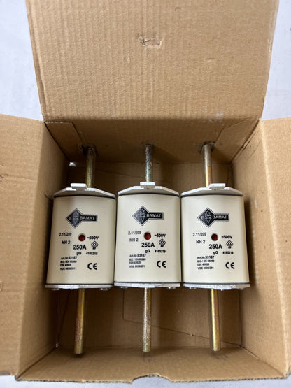 NH2 250A 500V gG Fuse Link Lot of 3x Bamat NH Fuse DIN 43620 NEW Units