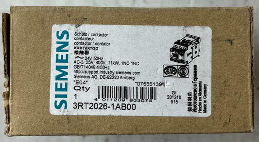 Siemens 3RT2026-1AB00 SIRIUS Contactor 11kW 24VAC Coil New In Box