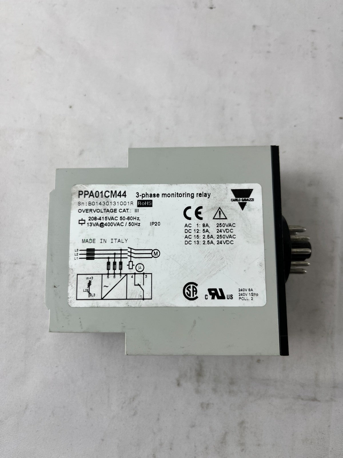 Carlo Gavazzi PPA01CM44 3 Phase Monitoring Relay 208-415V Used Spare Unit