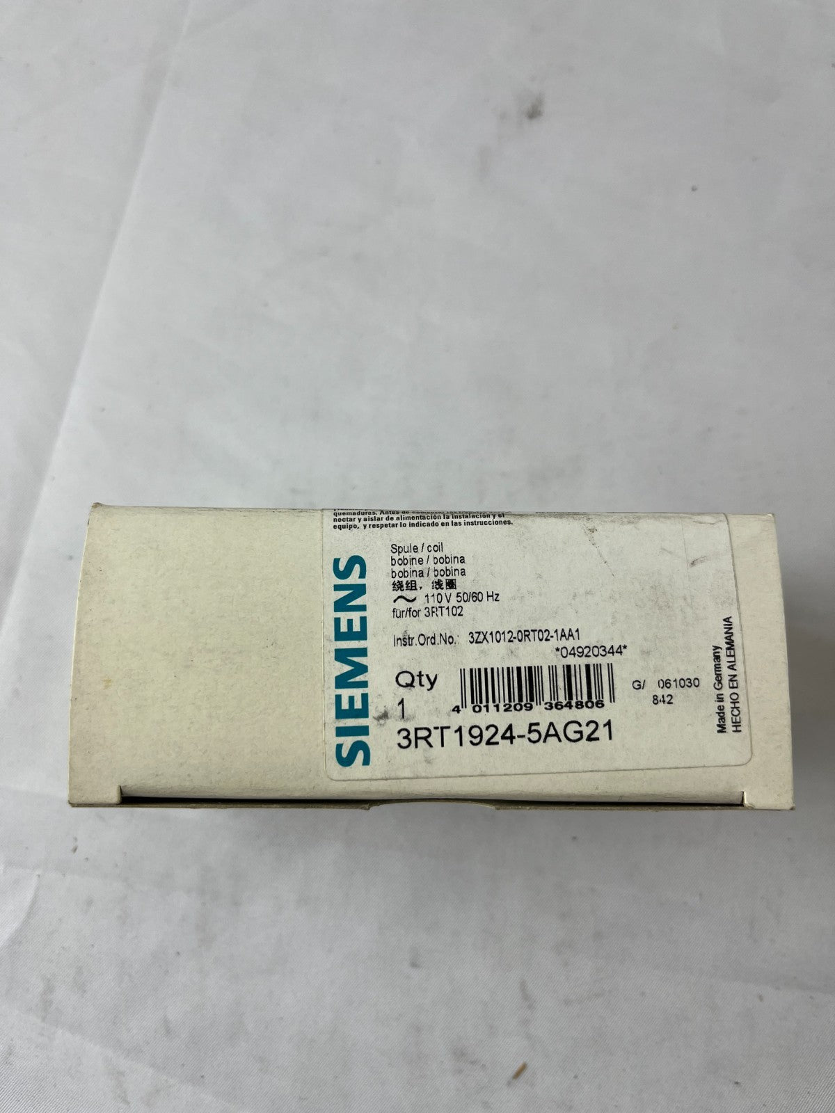 Siemens 3RT1924-5AG21 SIRIUS Magnetic Coil 110 V AC 50/60 Hz for 3RT1023–3RT1026