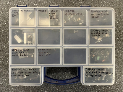 Double-Sided Organizer Box with Assorted Capacitors, IC Chips, and Electronics