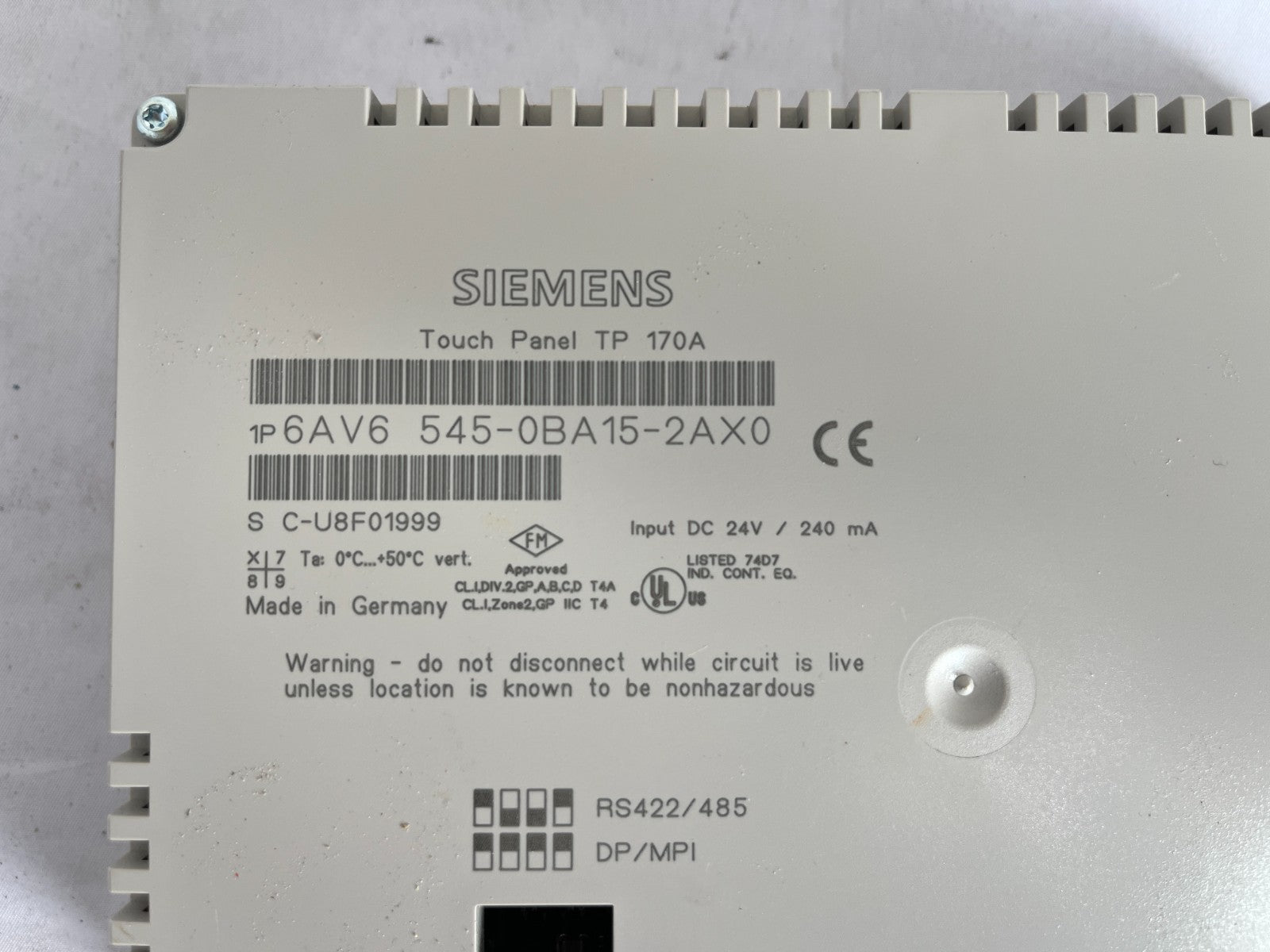 Siemens Tp170A 6Av6545‑0Ba15‑2Ax0 Hmi Touch Panel 5.7In 24V Used Spare Unit