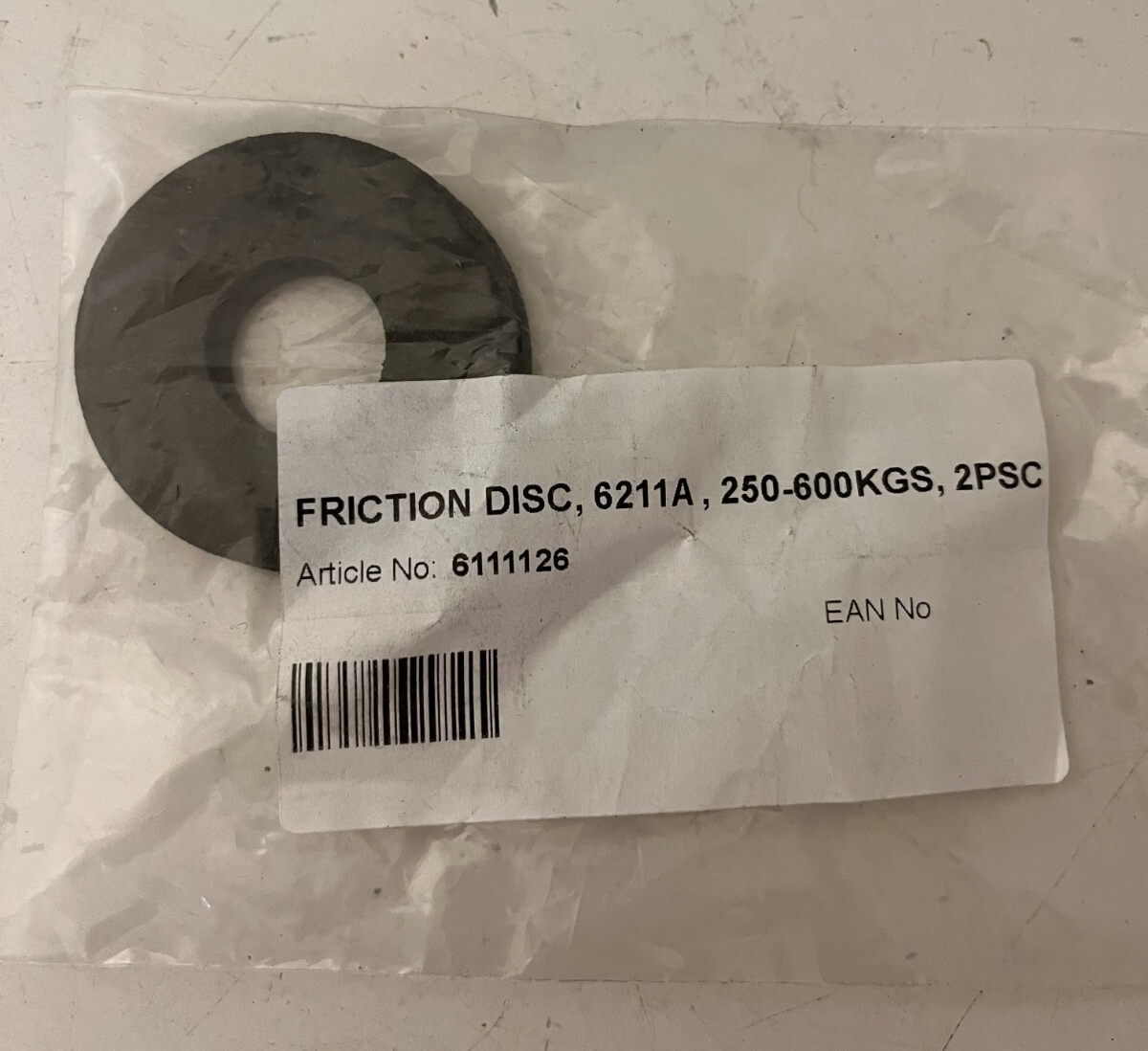 FRICTION DISC 6211A, 250-600KGS, 2PCS - Article No. 6111126 - Brand New