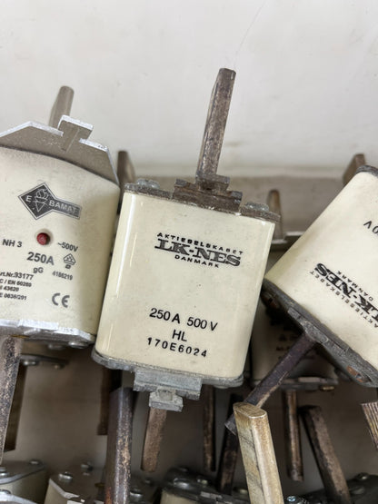 Bussmann Damat NH 250A 500V HL GG Fuses Lot Of Approx 20 Used Spare Units