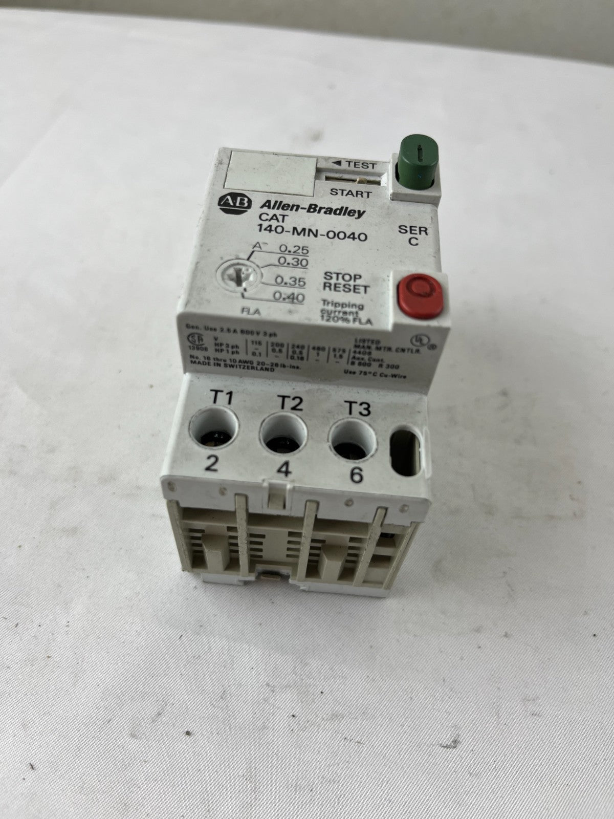 Allen‑Bradley 140-MN-0040 Manual Motor Starter 0.25–0.40A 3‑Pole Used Spare