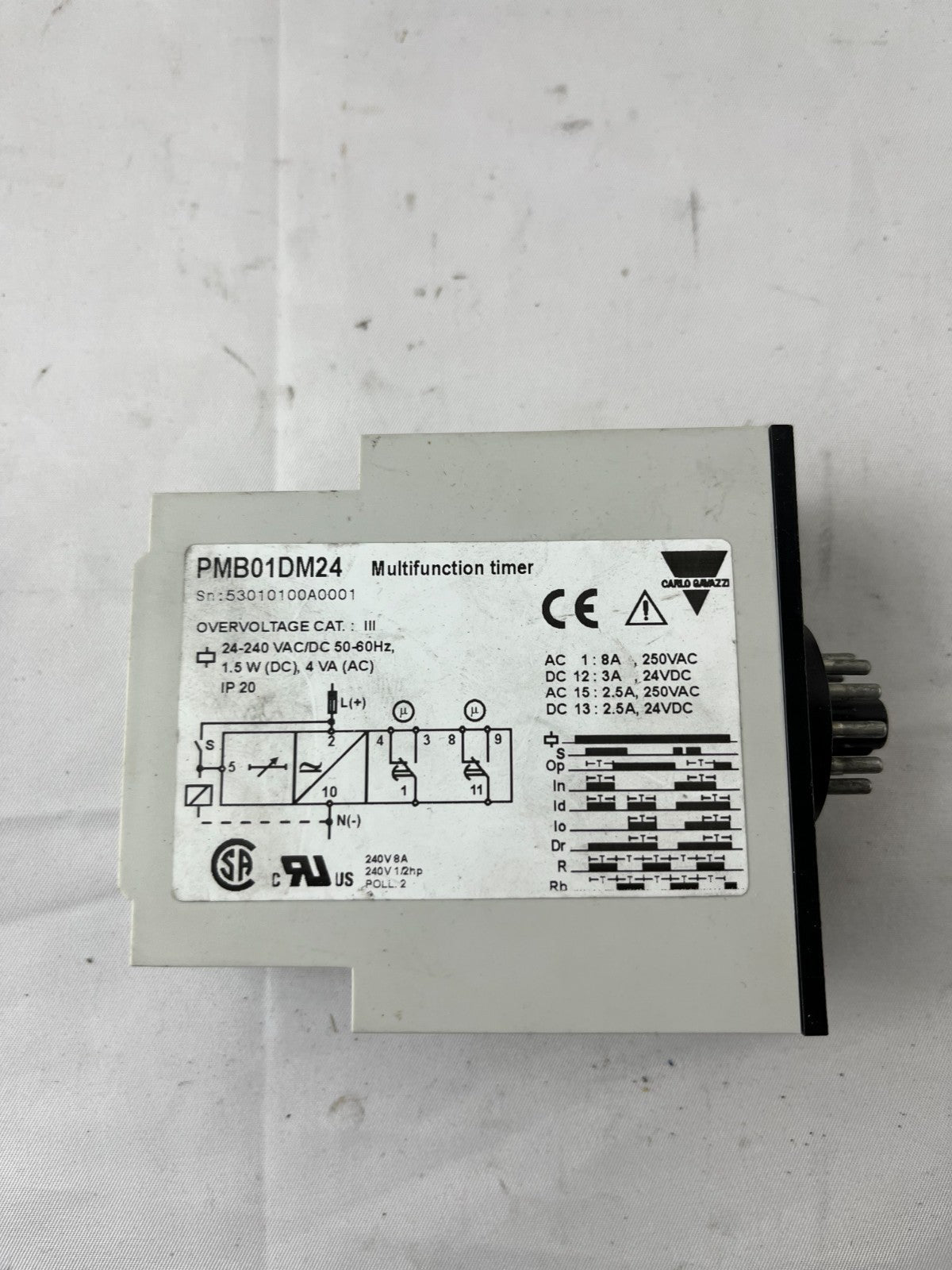 Carlo Gavazzi PMB01DM24 Multifunction Timer Relay 24–240VAC/DC DPDT Plug‑In Used