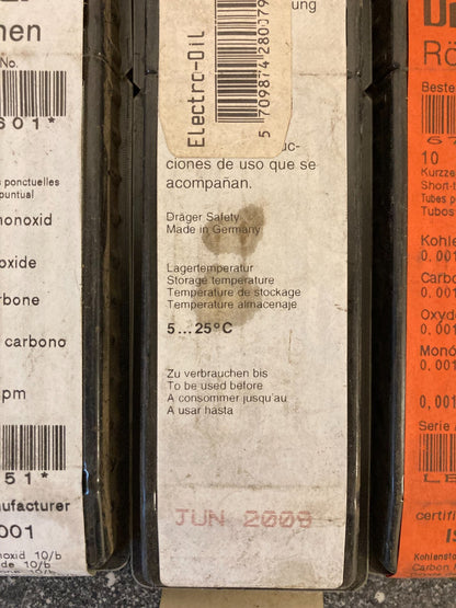 Lot of 5 x 10 Dräger Carbon Monoxide test tubes - Never used, but ALL EXPIRED!