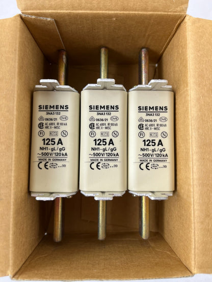 Siemens 3NA3 132 NH1 Fuse 125A 500V gL/gG LV HRC 3NA3132 – Box of 3x New