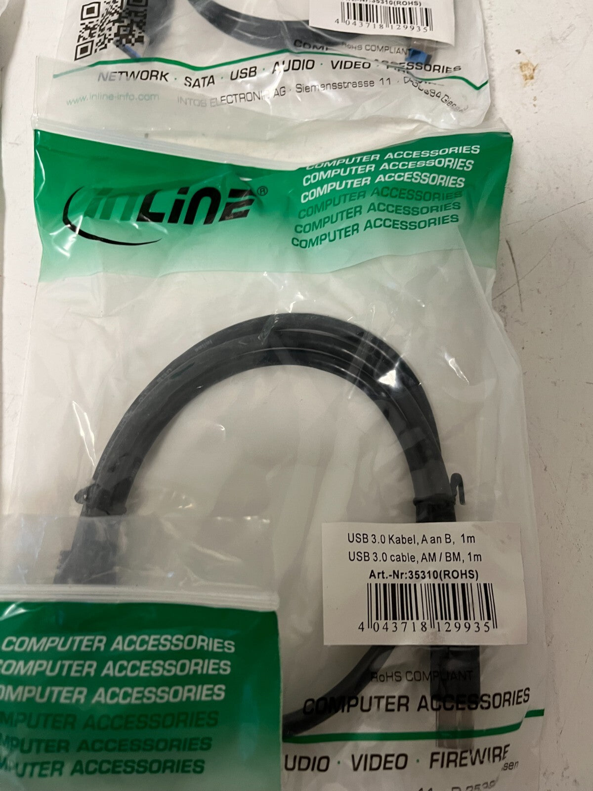 Lot of 5x InLine USB 3.0 Cable AM to BM 1m Black Art. 35310 New Sealed