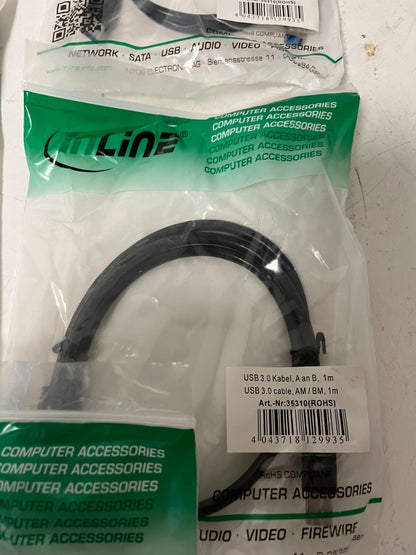 Lot of 5x InLine USB 3.0 Cable AM to BM 1m Black Art. 35310 New Sealed