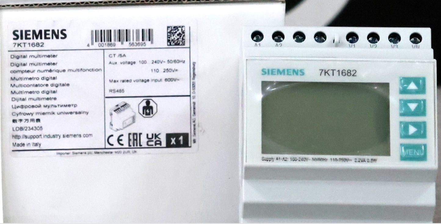 Siemens 7KT1682 PAC1600 3‑Phase Digital Multimeter RS485 LCD DIN Rail New Unit
