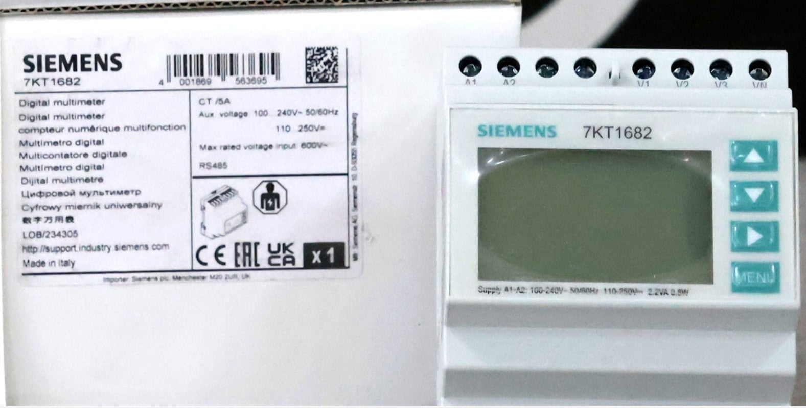 Siemens 7KT1682 PAC1600 3‑Phase Digital Multimeter RS485 LCD DIN Rail New Unit