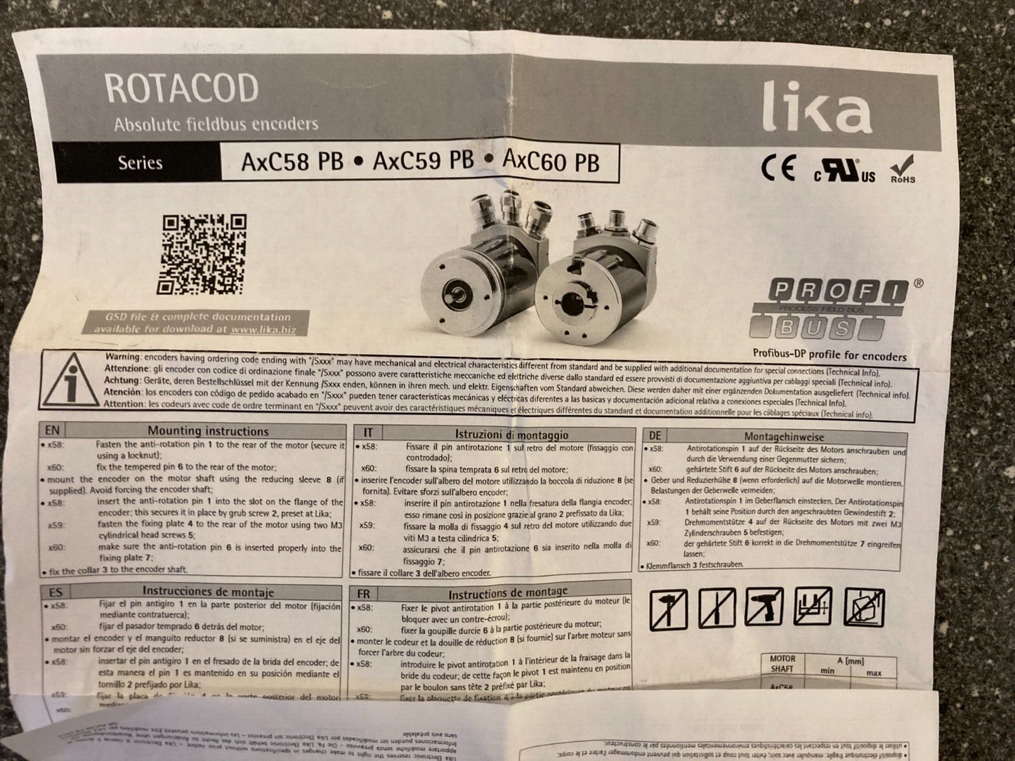 Lika AMC5812/4096PB-15 Rotary Encoder with Profibus Interface - Good Condition