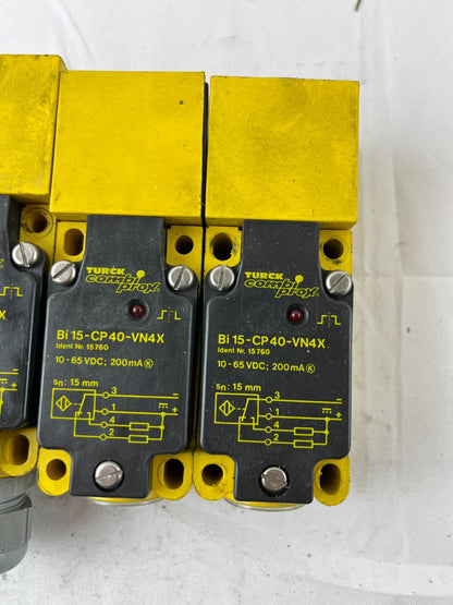 3x Turck Bi 15-CP40-VN4X Proximity Sensor 15mm 10-65VDC Inductive Bundle USED