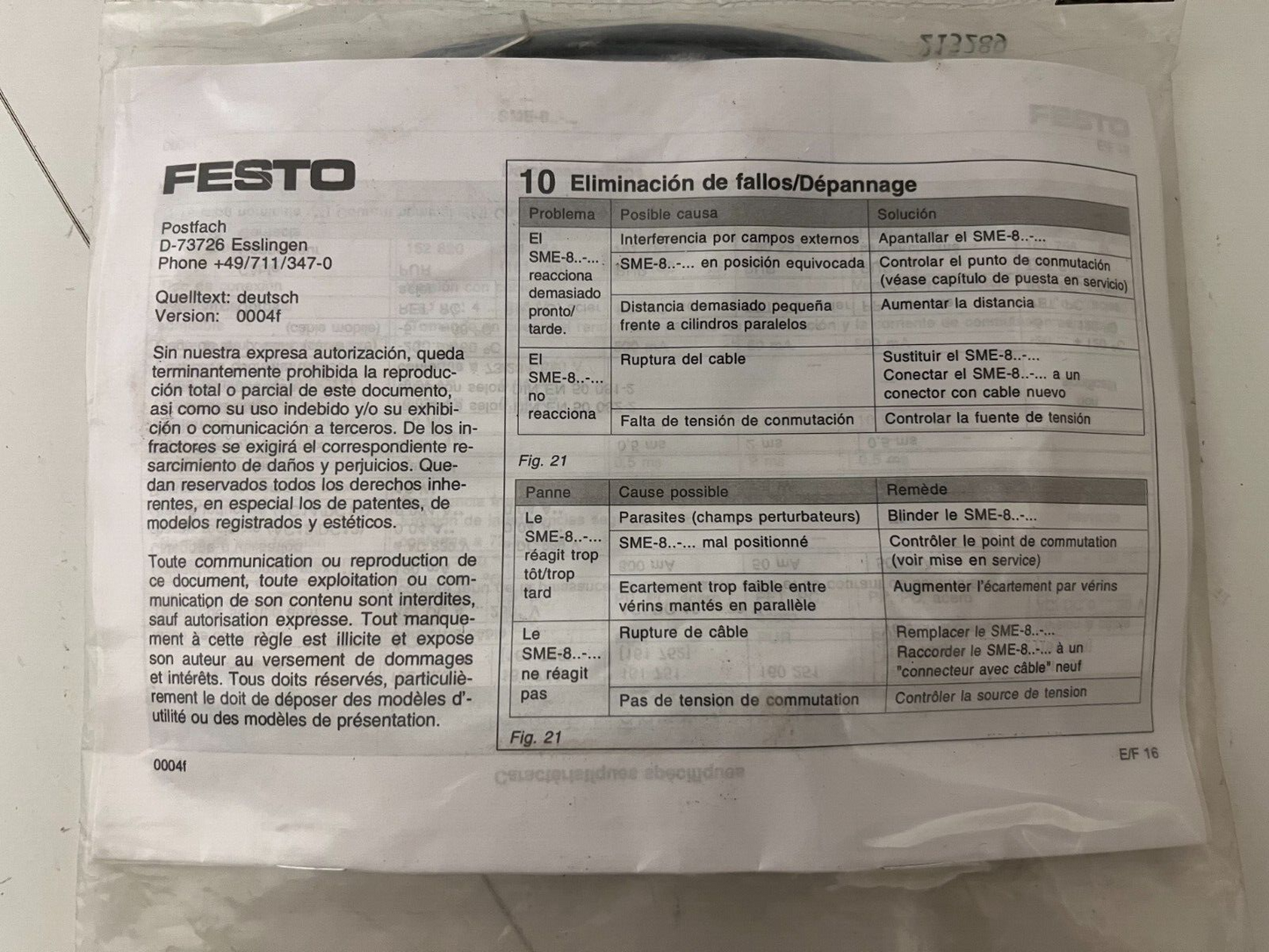 Festo SME-8 Proximity Sensor 10M Cable – New Sealed in Original Packaging