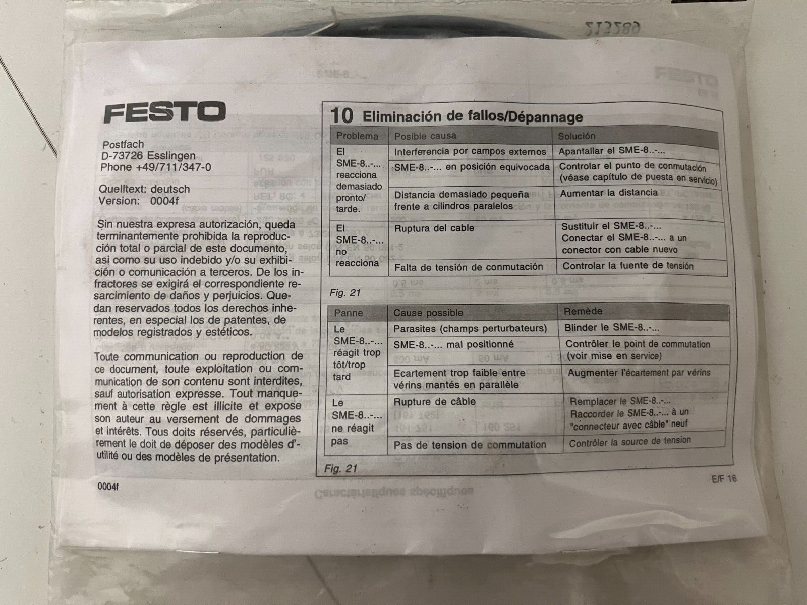Festo SME-8 Proximity Sensor 10M Cable – New Sealed in Original Packaging