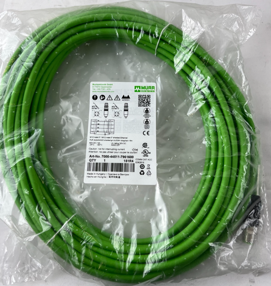 Murr 7000-44511-7961600 M12 Ethernet Cable 16m Shielded Dragchain UL CSA NEW