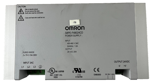 New Omron S8PE-F48024CD Power Supply 400–480V 3‑Phase 24V DC 20A 480W DIN Rail