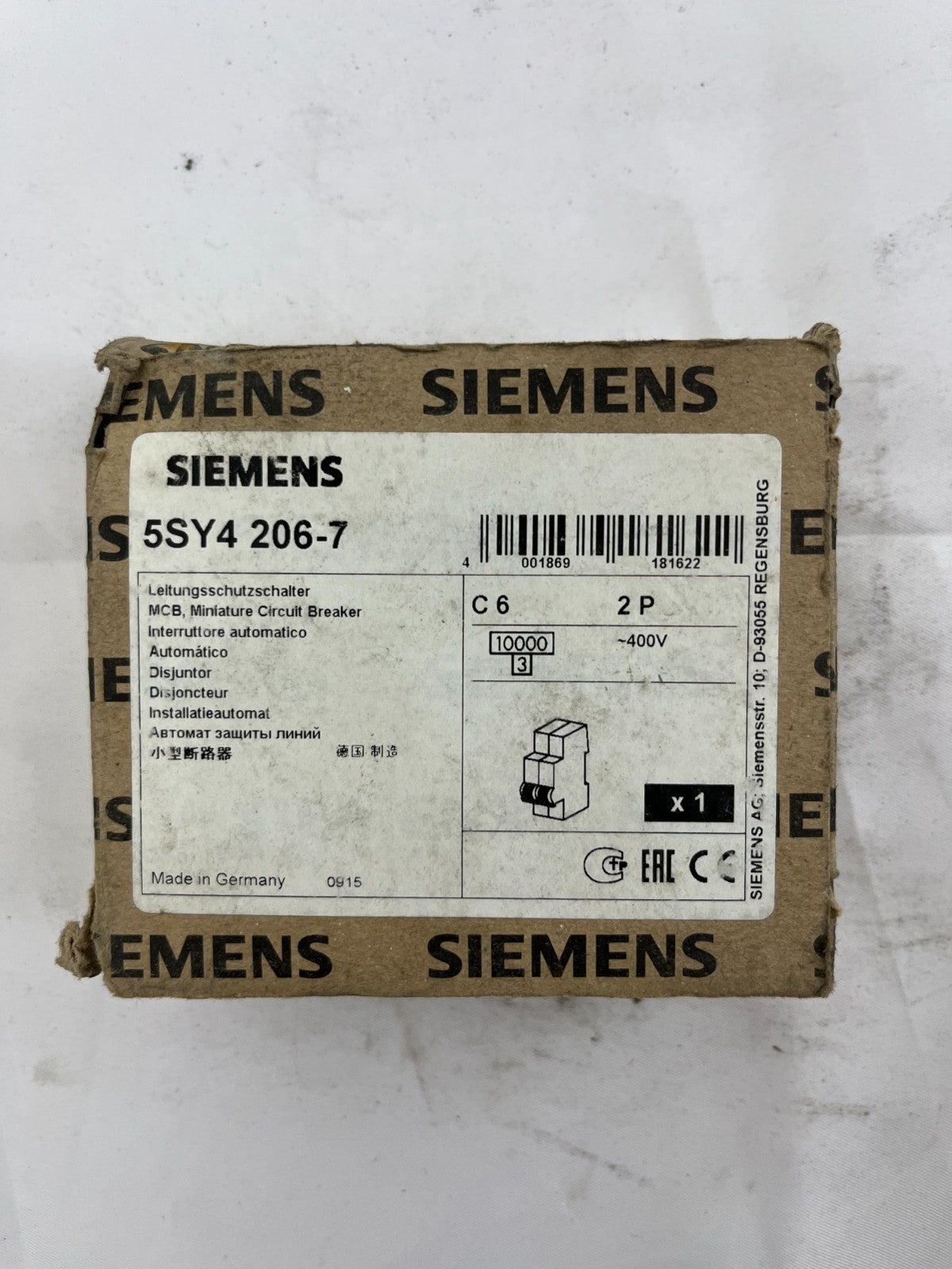 Siemens 5SY4 206-7 MCB Miniature Circuit Breaker 2P 6A C-Curve 400V New Germany