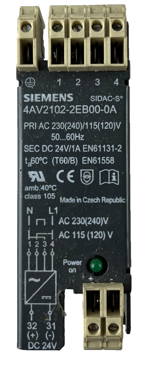Siemens SIDAC-S 4AV2102-2EB00-0A Power Supply 24V DC 1A 115/230V AC Used Spare