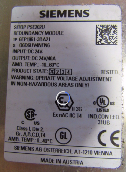 Siemens SITOP PSE202U Redundancy Module 6ep1961-3ba21